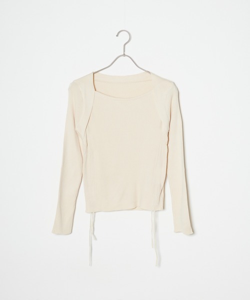 AO2(アオズ)の「Drawstring Ribbon Ribbed Tops / ドロストリボントップス(Tシャツ/カットソー・レディース・カーキ/アイボリー・FREE)」の15枚目の写真