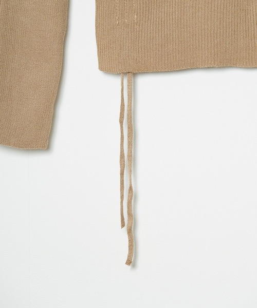 AO2(アオズ)の「Drawstring Ribbon Ribbed Tops / ドロストリボントップス(Tシャツ/カットソー・レディース・カーキ/アイボリー・FREE)」の8枚目の写真