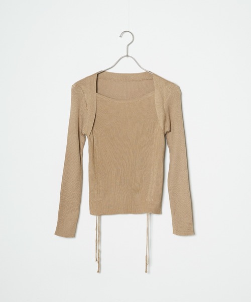 AO2(アオズ)の「Drawstring Ribbon Ribbed Tops / ドロストリボントップス(Tシャツ/カットソー・レディース・カーキ/アイボリー・FREE)」の13枚目の写真