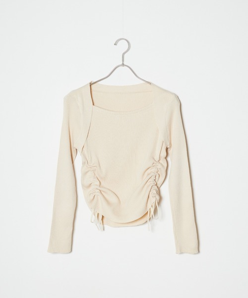 AO2(アオズ)の「Drawstring Ribbon Ribbed Tops / ドロストリボントップス(Tシャツ/カットソー・レディース・カーキ/アイボリー・FREE)」の14枚目の写真