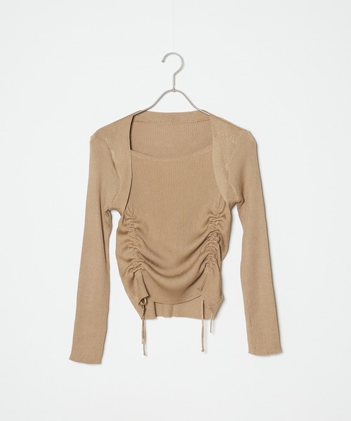 AO2(アオズ)の「Drawstring Ribbon Ribbed Tops / ドロストリボントップス(Tシャツ/カットソー・レディース・カーキ/アイボリー・FREE)」の12枚目の写真