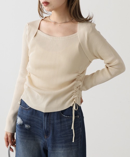 AO2(アオズ)の「Drawstring Ribbon Ribbed Tops / ドロストリボントップス(Tシャツ/カットソー・レディース・カーキ/アイボリー・FREE)」の20枚目の写真