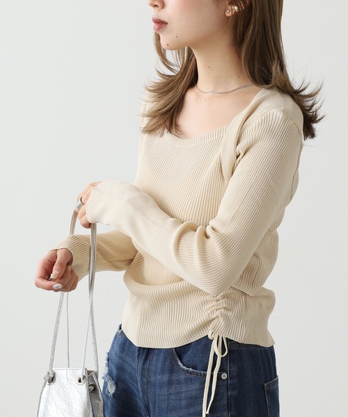 AO2(アオズ)の「Drawstring Ribbon Ribbed Tops / ドロストリボントップス(Tシャツ/カットソー・レディース・カーキ/アイボリー・FREE)」の21枚目の写真