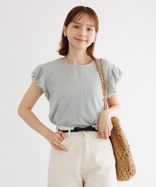 flower(フラワー)の「フリルスリーブトップ(Tシャツ/カットソー・レディース・アイボリー/カーキ・FREE)」の19枚目の写真