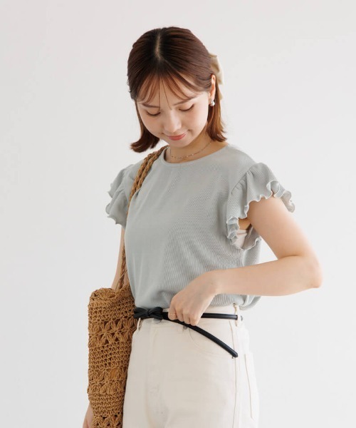 flower(フラワー)の「フリルスリーブトップ(Tシャツ/カットソー・レディース・アイボリー/カーキ・FREE)」の18枚目の写真