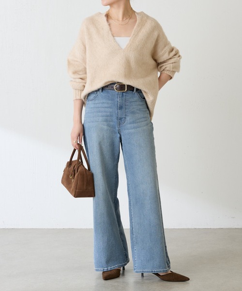 COLLAGE GALLARDAGALANTE（コラージュガリャルダガランテ）の「Q.anos/リラックススーパーワイド（デニムパンツ・レディース・ブルー/ブラック/ベージュ/オフホワイト/グレー・0/1/TM/2/XL）」の8枚目の写真