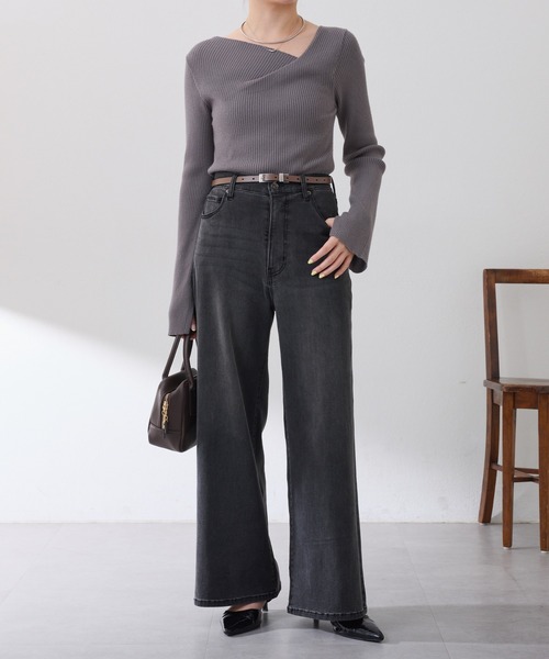 COLLAGE GALLARDAGALANTE（コラージュガリャルダガランテ）の「Q.anos/リラックススーパーワイド（デニムパンツ・レディース・ブルー/ブラック/ベージュ/オフホワイト/グレー・0/1/TM/2/XL）」の6枚目の写真