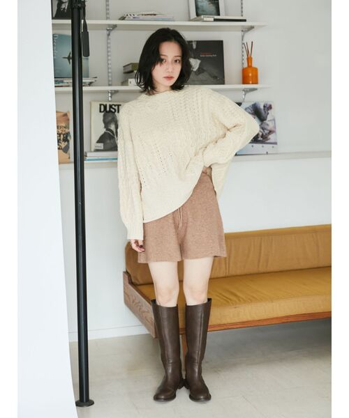 Ungrid（アングリッド）の「【WEB限定】パッチワークケーブルニット（ニット/セーター・レディース・チャコールグレー/アイボリー/サーモンピンク/グリーン/ブラウン・FREE）」の9枚目の写真