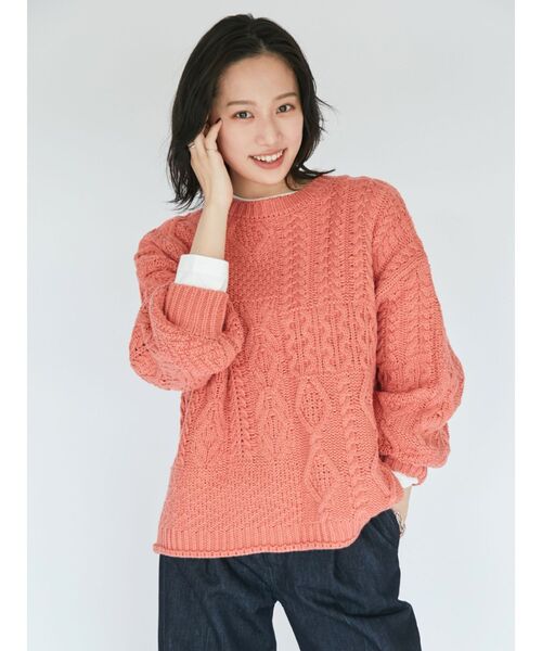 Ungrid（アングリッド）の「【WEB限定】パッチワークケーブルニット（ニット/セーター・レディース・チャコールグレー/アイボリー/サーモンピンク/グリーン/ブラウン・FREE）」の12枚目の写真
