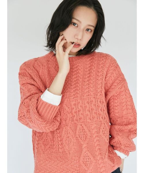 Ungrid（アングリッド）の「【WEB限定】パッチワークケーブルニット（ニット/セーター・レディース・チャコールグレー/アイボリー/サーモンピンク/グリーン/ブラウン・FREE）」の13枚目の写真