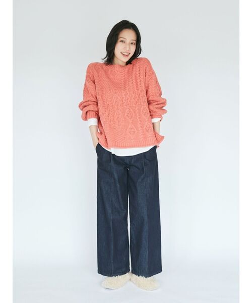 Ungrid（アングリッド）の「【WEB限定】パッチワークケーブルニット（ニット/セーター・レディース・チャコールグレー/アイボリー/サーモンピンク/グリーン/ブラウン・FREE）」の15枚目の写真