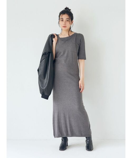 Ungrid(アングリッド)の「レイヤードニットワンピース(ワンピース・レディース・レッド/ブラック/チャコールグレー・FREE)」の2枚目の写真