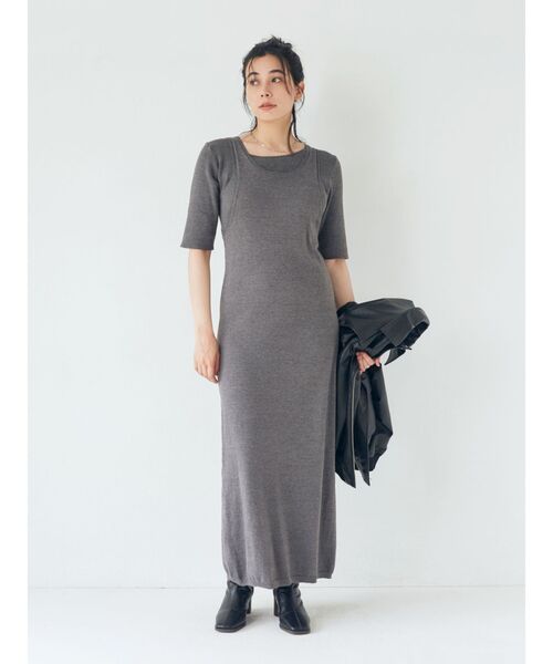 Ungrid(アングリッド)の「レイヤードニットワンピース(ワンピース・レディース・レッド/ブラック/チャコールグレー・FREE)」の5枚目の写真