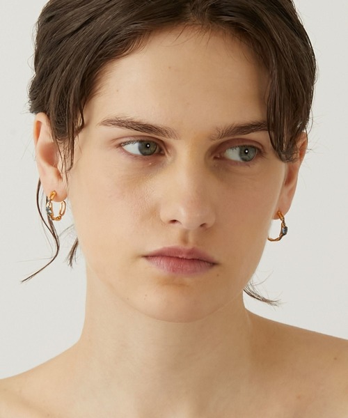 [elafonisi] ロンドンブルートパーズ リンクパヴェ フープ ピアス（ピアス（両耳用））｜ARTIDA OUD（アルティーダウード）