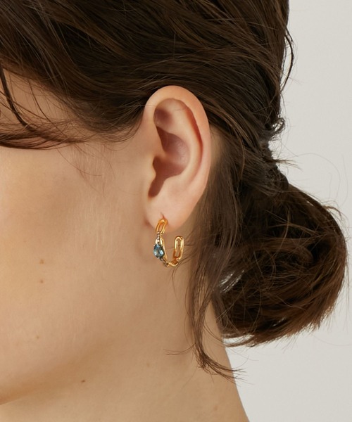 [elafonisi] ロンドンブルートパーズ リンクパヴェ フープ ピアス（ピアス（両耳用））｜ARTIDA OUD（アルティーダウード）