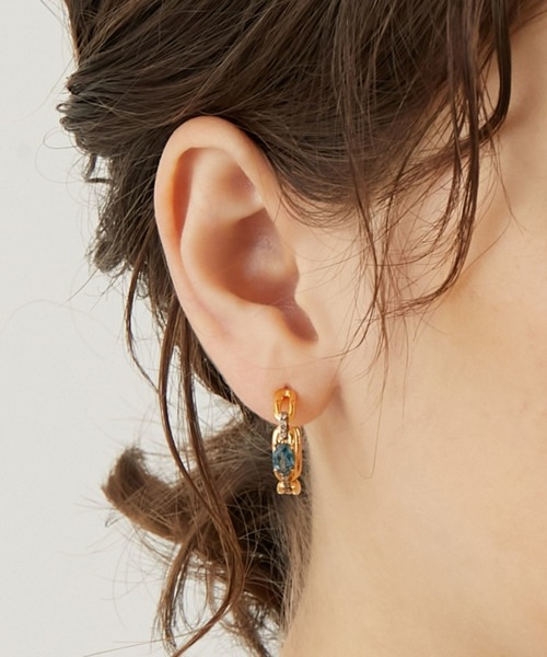 [elafonisi] ロンドンブルートパーズ リンクパヴェ フープ ピアス（ピアス（両耳用））｜ARTIDA OUD（アルティーダウード）