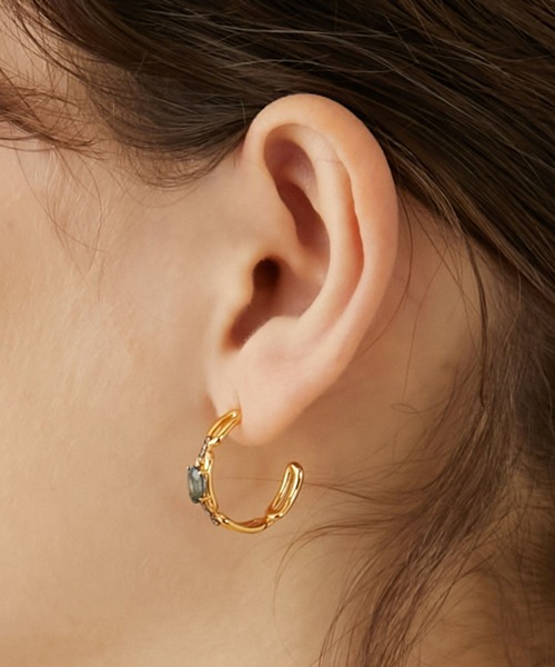 [elafonisi] ロンドンブルートパーズ リンクパヴェ フープ ピアス（ピアス（両耳用））｜ARTIDA OUD（アルティーダウード）