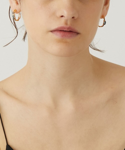 [elafonisi] ロンドンブルートパーズ リンクパヴェ フープ ピアス（ピアス（両耳用））｜ARTIDA OUD（アルティーダウード）