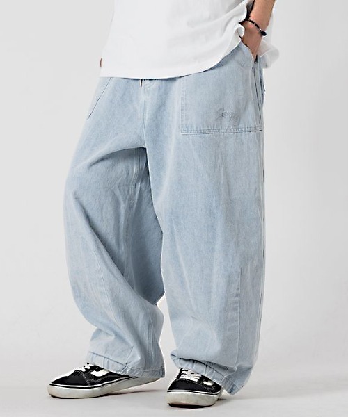 RE730（アールイーセブンサーティー）の「RE730 バルーンシルエットベイカーパンツ（デニムパンツ・メンズ・インディゴブルー/イエロー/グリーン/ホワイト×ブラック/ブラック/サックスブルー/オフホワイト・MEDIUM/LARGE/SMALL）」の5枚目の写真