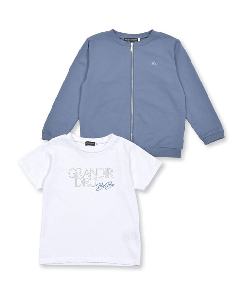 BeBe(ベベ)の「ジップカーディガン+半袖ロゴTシャツボーイズSET(90~150cm)(アンサンブル・キッズ・ブルー/グレー・90cm/120cm/110cm/130cm/150cm/140cm/100cm)」の2枚目の写真