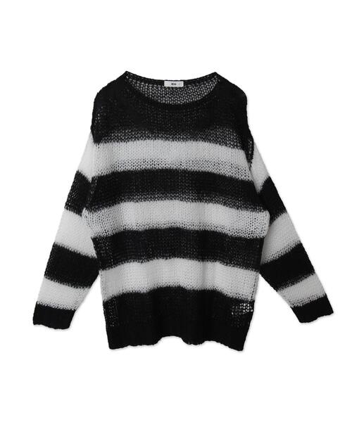 WEGO（ウィゴー）の「WEGO/ボーダーモヘアタッチメッシュニットプルオーバー（ニット/セーター・レディース・グレー/レッド/ホワイト・FREE）」の5枚目の写真