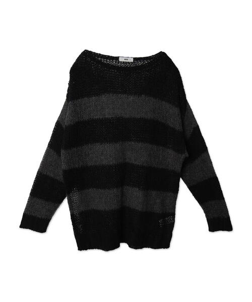 WEGO（ウィゴー）の「WEGO/ボーダーモヘアタッチメッシュニットプルオーバー（ニット/セーター・レディース・グレー/レッド/ホワイト・FREE）」の6枚目の写真