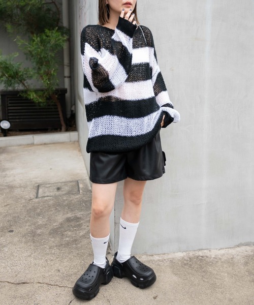 WEGO（ウィゴー）の「WEGO/ボーダーモヘアタッチメッシュニットプルオーバー（ニット/セーター・レディース・グレー/レッド/ホワイト・FREE）」の11枚目の写真