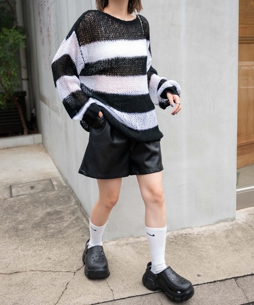 WEGO（ウィゴー）の「WEGO/ボーダーモヘアタッチメッシュニットプルオーバー（ニット/セーター・レディース・グレー/レッド/ホワイト・FREE）」の18枚目の写真