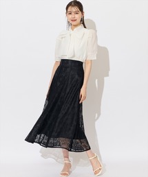 【日本製】サンフラワーレース接ぎフレアスカート