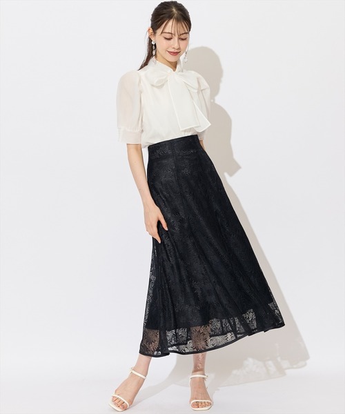 SWINGLE（スウィングル）の「【日本製】サンフラワーレース接ぎフレアスカート（スカート・レディース・ライトベージュ/ブラック・MEDIUM/SMALL）」の8枚目の写真