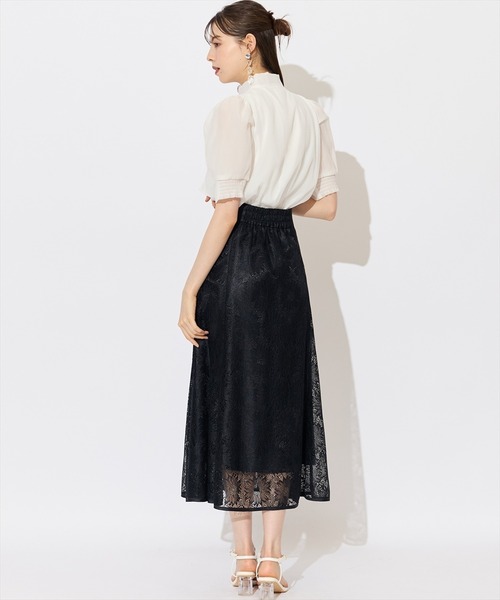 SWINGLE（スウィングル）の「【日本製】サンフラワーレース接ぎフレアスカート（スカート・レディース・ライトベージュ/ブラック・MEDIUM/SMALL）」の6枚目の写真