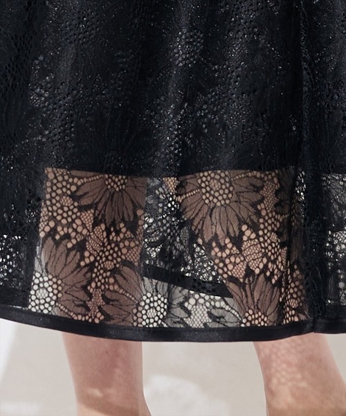 SWINGLE（スウィングル）の「【日本製】サンフラワーレース接ぎフレアスカート（スカート・レディース・ライトベージュ/ブラック・MEDIUM/SMALL）」の3枚目の写真