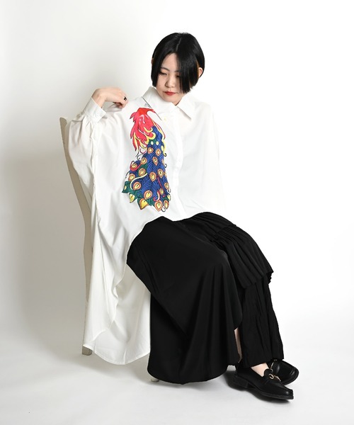 クジャク プリント 長袖ブラウス チュニック（シャツ/ブラウス）｜ABBEY MARKET（アビーマーケット）