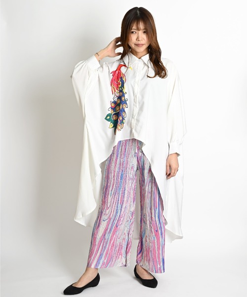 クジャク プリント 長袖ブラウス チュニック（シャツ/ブラウス）｜ABBEY MARKET（アビーマーケット）