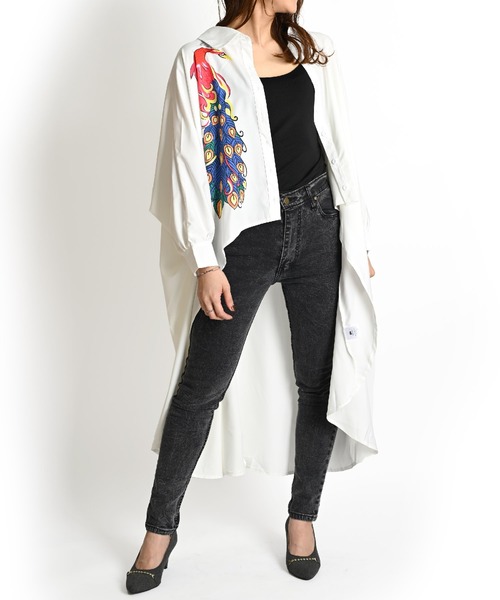 クジャク プリント 長袖ブラウス チュニック（シャツ/ブラウス）｜ABBEY MARKET（アビーマーケット）