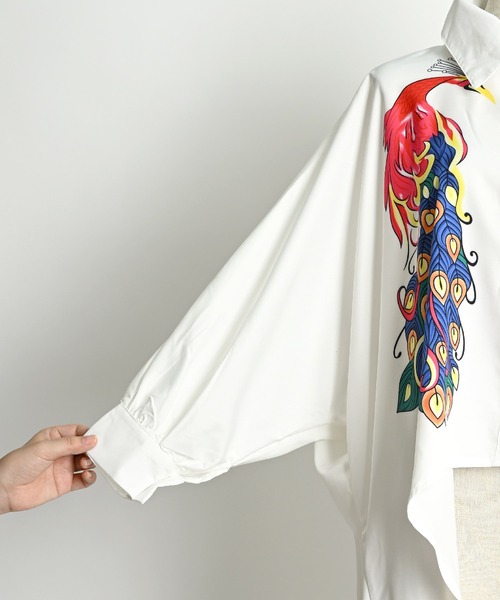 クジャク プリント 長袖ブラウス チュニック（シャツ/ブラウス）｜ABBEY MARKET（アビーマーケット）