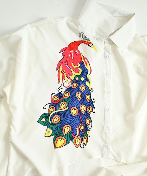 クジャク プリント 長袖ブラウス チュニック（シャツ/ブラウス）｜ABBEY MARKET（アビーマーケット）