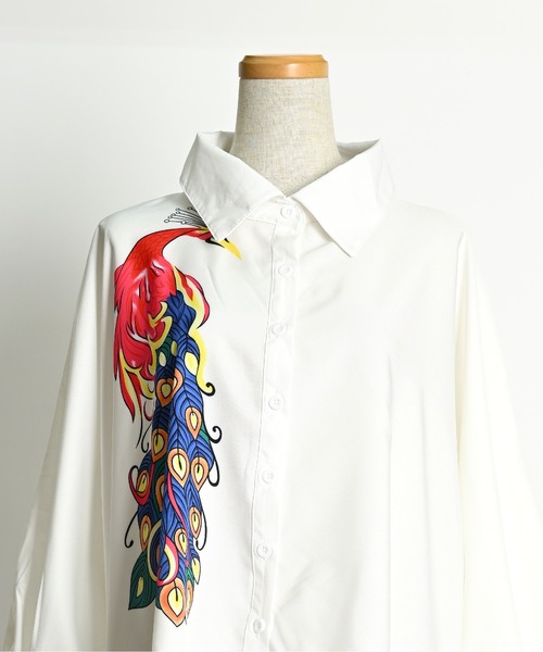 クジャク プリント 長袖ブラウス チュニック（シャツ/ブラウス）｜ABBEY MARKET（アビーマーケット）