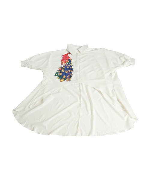 クジャク プリント 長袖ブラウス チュニック（シャツ/ブラウス）｜ABBEY MARKET（アビーマーケット）