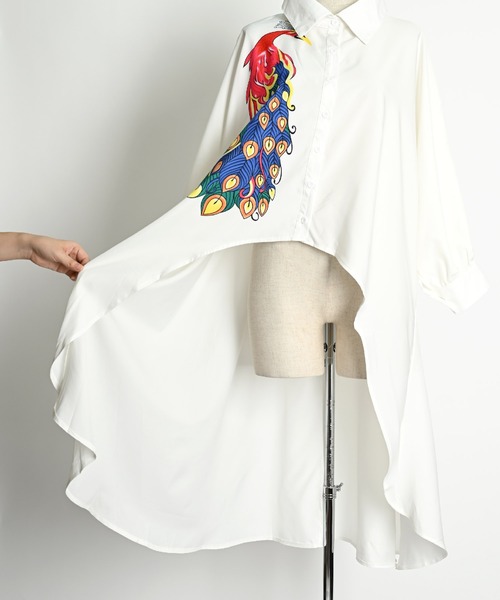 クジャク プリント 長袖ブラウス チュニック（シャツ/ブラウス）｜ABBEY MARKET（アビーマーケット）