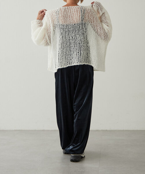 earthy(アーシー)の「シアーハンドライクオーバーニット(ニット/セーター・レディース・オフホワイト/モカ/オレンジ/ブラック・FREE)」の10枚目の写真