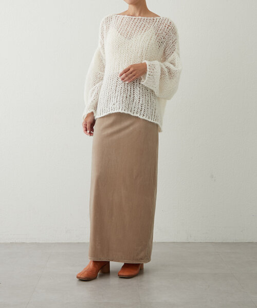 earthy(アーシー)の「シアーハンドライクオーバーニット(ニット/セーター・レディース・オフホワイト/モカ/オレンジ/ブラック・FREE)」の12枚目の写真