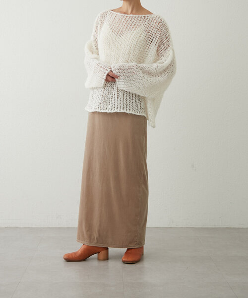 earthy(アーシー)の「シアーハンドライクオーバーニット(ニット/セーター・レディース・オフホワイト/モカ/オレンジ/ブラック・FREE)」の13枚目の写真