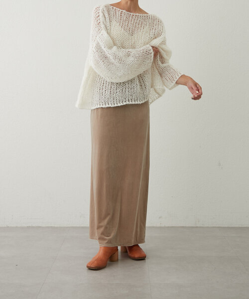 earthy(アーシー)の「シアーハンドライクオーバーニット(ニット/セーター・レディース・オフホワイト/モカ/オレンジ/ブラック・FREE)」の14枚目の写真