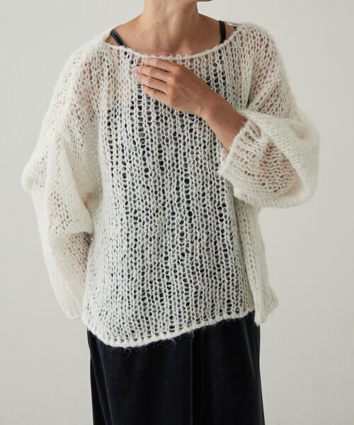 earthy(アーシー)の「シアーハンドライクオーバーニット(ニット/セーター・レディース・オフホワイト/モカ/オレンジ/ブラック・FREE)」の18枚目の写真