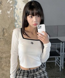 A'GEM/9 × .kom『muah muah/ムーアムーア』LOGO STITCH SQUARE NECK COLORING LONG SLEEVE/ロゴステッチ スクエアネック カラリングロングシャツ