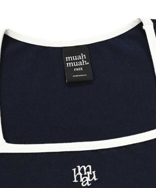 muahmuah(ムーアムーア)の「A'GEM/9 × .kom『muah muah/ムーアムーア』LOGO STITCH SQUARE NECK COLORING LONG SLEEVE/ロゴステッチ スクエアネック カラリングロングシャツ(Tシャツ/カットソー・レディース・ブラック/ホワイト/ネイビー・FREE)」の16枚目の写真