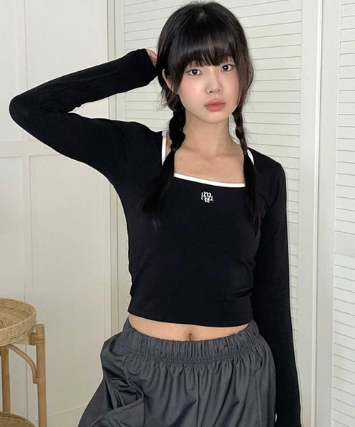 muahmuah(ムーアムーア)の「A'GEM/9 × .kom『muah muah/ムーアムーア』LOGO STITCH SQUARE NECK COLORING LONG SLEEVE/ロゴステッチ スクエアネック カラリングロングシャツ(Tシャツ/カットソー・レディース・ブラック/ホワイト/ネイビー・FREE)」の21枚目の写真