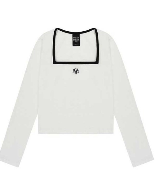 muahmuah(ムーアムーア)の「A'GEM/9 × .kom『muah muah/ムーアムーア』LOGO STITCH SQUARE NECK COLORING LONG SLEEVE/ロゴステッチ スクエアネック カラリングロングシャツ(Tシャツ/カットソー・レディース・ブラック/ホワイト/ネイビー・FREE)」の12枚目の写真