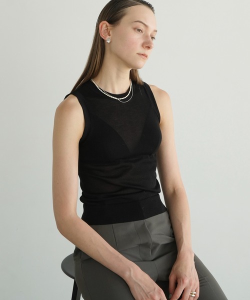 【セール】SLEEVELESS SHEER KNIT TOPS（ニット/セーター）｜CLANE（クラネ） mdprevattcaulkingandwaterproofing.com